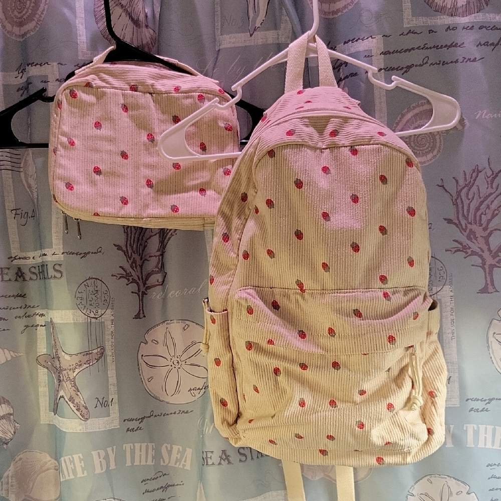 Strawberry Patterned Backpack With Matching Lunch… - image 1